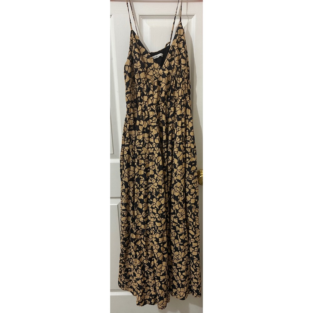 Abercrombie & Fitch Black/Tan Floral Tiered Maxi Dress With Pockets Medium
